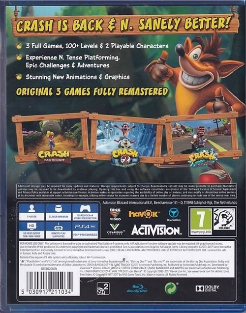 Crash Bandicoot - N-sane Trilogy - PS4 - (B Grade) (Genbrug)